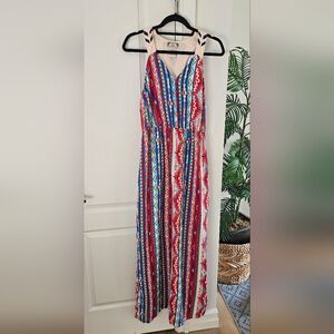 Flying Tomato Geometric Print Dress in Blue and Orange